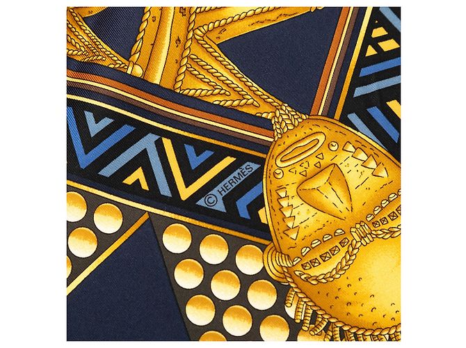 Foulard di seta Hermès L Or Des Chefs Blu 90 - vista 5