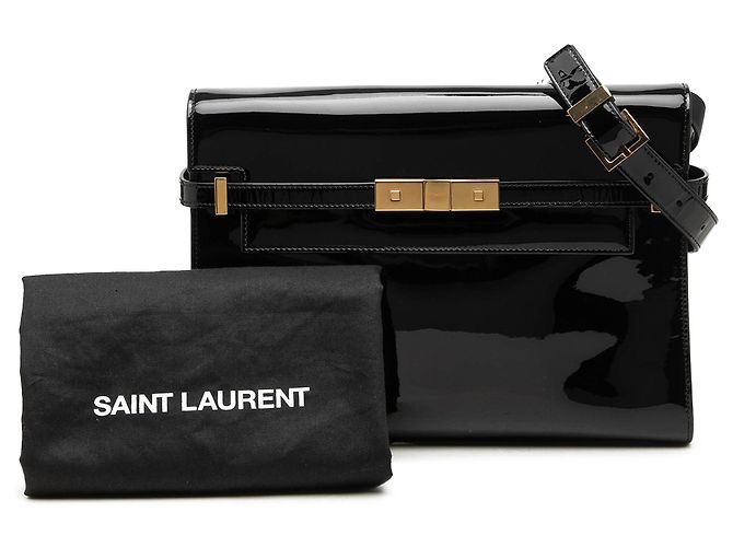 Borsa a tracolla Manhattan Medium in vernice nera Saint Laurent Nero - vista 7