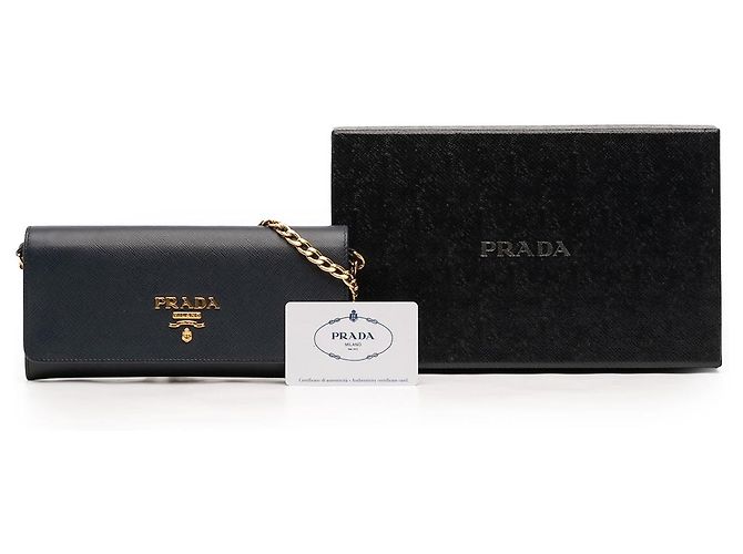 Borsa a tracolla Prada Saffiano Lux Wallet On Chain Blu - vista 7