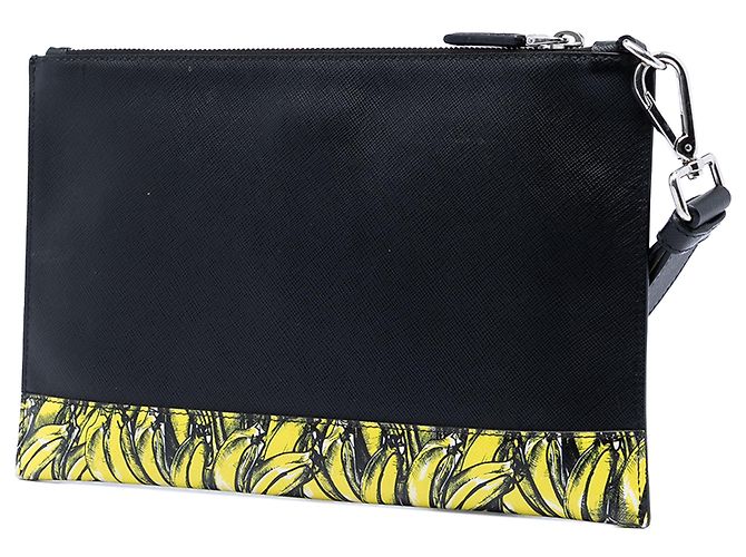 Clutch Prada Saffiano nera con stampa banana Nero - vista 2