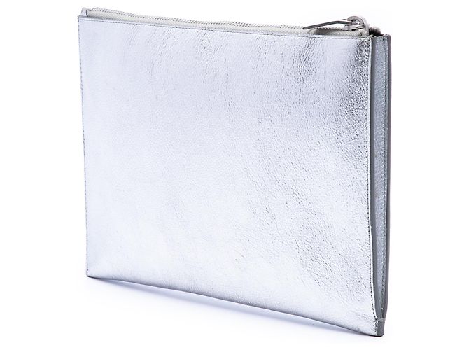 Clutch Star in pelle argentata Saint Laurent Argento - vista 2