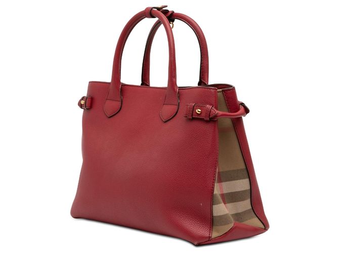 Borsa Satchel Banner Burberry Medium in pelle e House Check rossa Rosso - vista 2