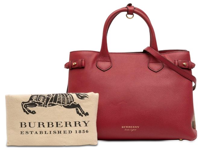 Borsa Satchel Banner Burberry Medium in pelle e House Check rossa Rosso - vista 8