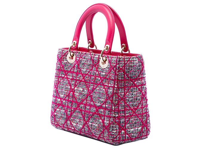 Borsa Lady Dior Satchel Medium in Tweed Macrocannage Rosa - vista 2