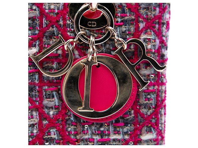 Borsa Lady Dior Satchel Medium in Tweed Macrocannage Rosa - vista 5