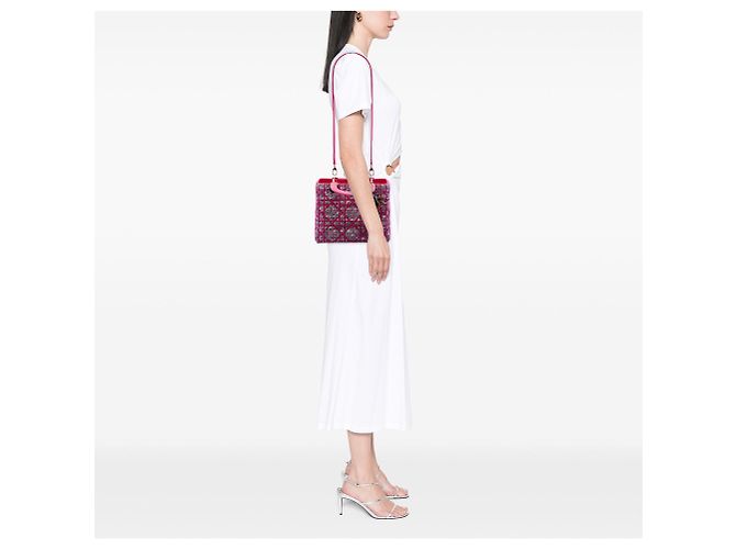 Borsa Lady Dior Satchel Medium in Tweed Macrocannage Rosa - vista 6