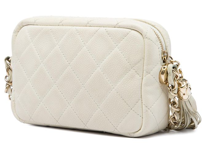 Borsa a tracolla Chanel Mini Quilted Caviar Coco Tassel Camera Case Bianca Bianco - vista 2