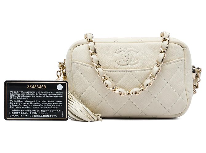 Borsa a tracolla Chanel Mini Quilted Caviar Coco Tassel Camera Case Bianca Bianco - vista 6