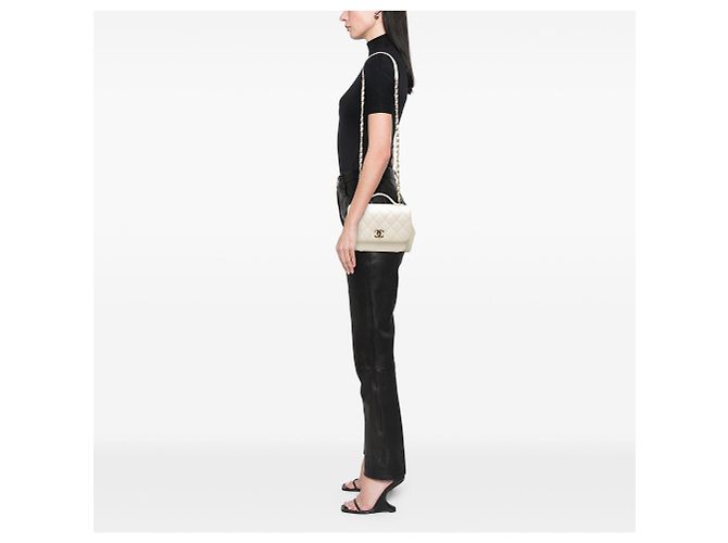 Borsa Chanel Medium Quilted Caviar Business Affinity Top Handle Flap Bianca Bianco - vista 6