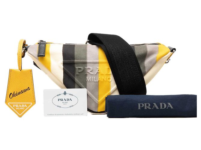 Bolsa tiracolo Prada Canvas Canapa Baiadera amarela com logo triangular Amarelo - vista 6