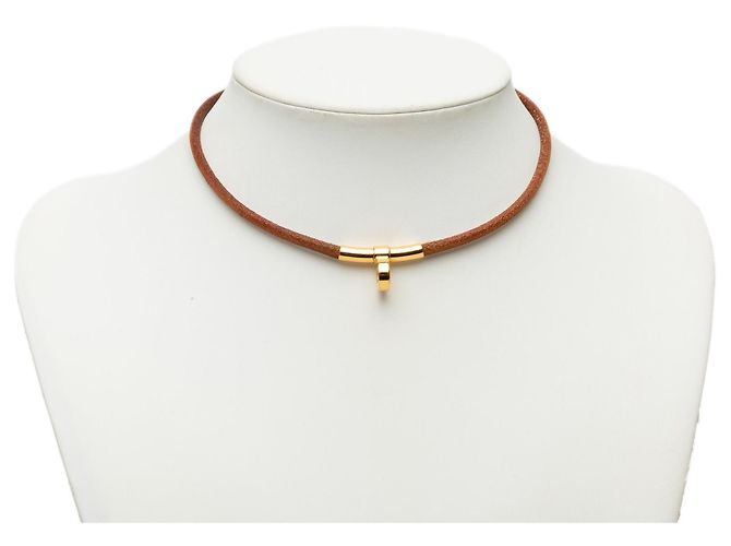 Collana Choker Kite in pelle marrone Hermès - vista 6