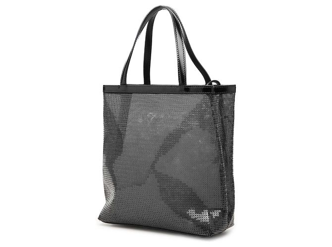 Piccola Tote Aperta Prada in Mesh con Paillettes Nera con Logo Nero - vista 2