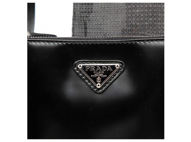 Piccola Tote Aperta Prada in Mesh con Paillettes Nera con Logo Nero - vista 5