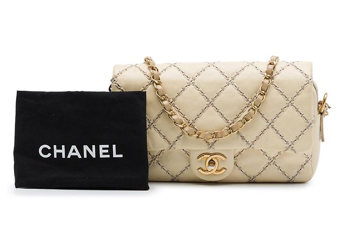 Borsa a tracolla Chanel CC Quilted Calfskin Wild Stitch beige - vista 7