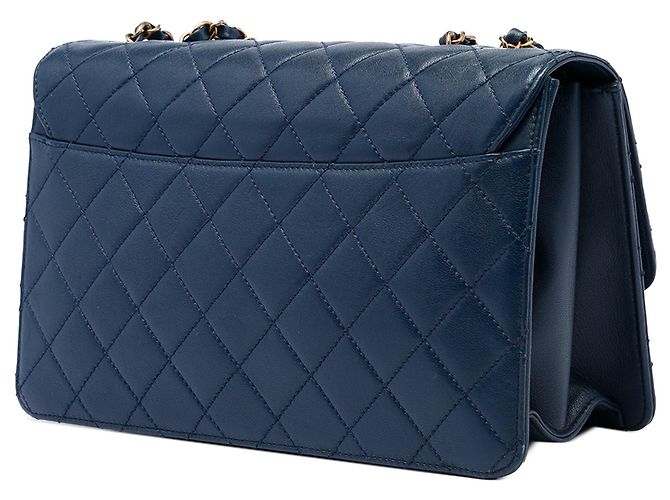 Borsa a tracolla Chanel Large Quilted Sheepskin Beauty Lock blu - vista 2