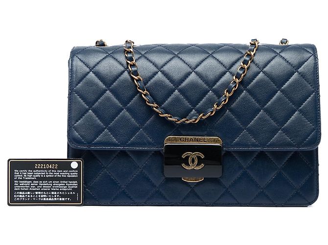 Borsa a tracolla Chanel Large Quilted Sheepskin Beauty Lock blu - vista 6