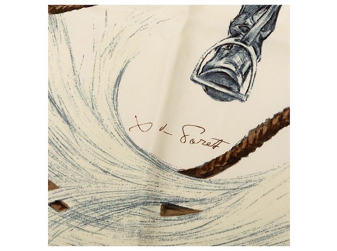 White Hermès A Propos De Bottes Silk Scarf 90 Scarves - view 5