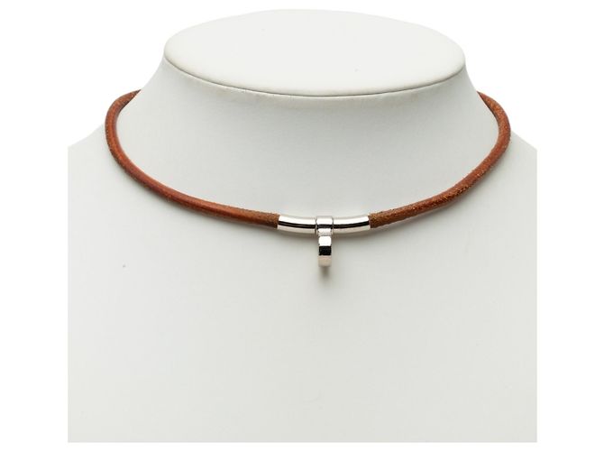 Collana choker Kite in pelle marrone Hermès - vista 5