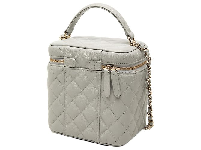 Small Vanity Case Chanel CC Caviar Grigio con Manico e Catena - vista 2