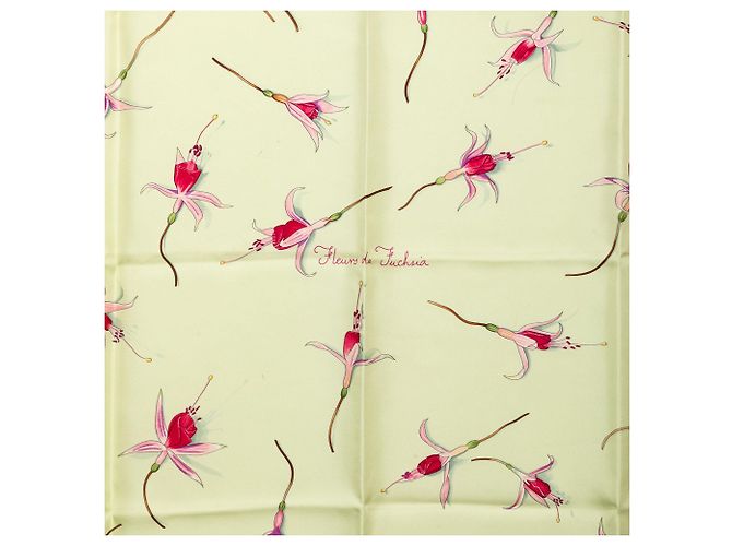 Foulard di seta Hermès Fleurs de Fuchsia Verde 90 - vista 2