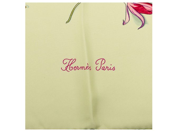 Foulard di seta Hermès Fleurs de Fuchsia Verde 90 - vista 3