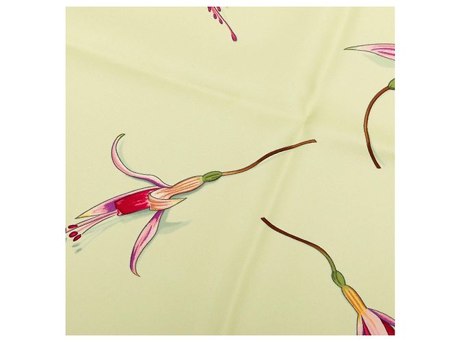 Foulard di seta Hermès Fleurs de Fuchsia Verde 90 - vista 5