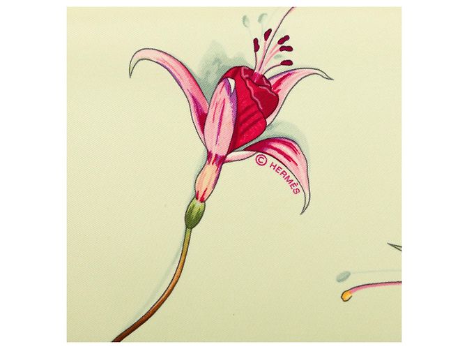 Foulard di seta Hermès Fleurs de Fuchsia Verde 90 - vista 7