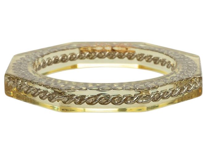 Bracciale rigido ottagonale Chanel in resina bianca e placcato oro Bianco - vista 3