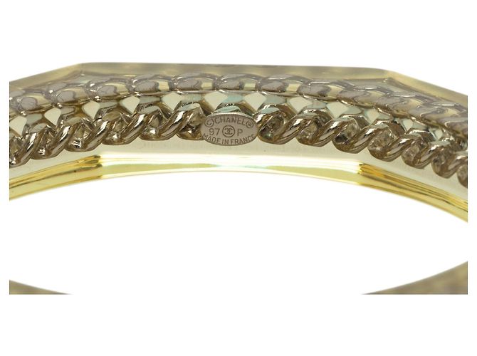 Bracciale rigido ottagonale Chanel in resina bianca e placcato oro Bianco - vista 4