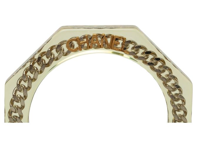Bracciale rigido ottagonale Chanel in resina bianca e placcato oro Bianco - vista 5