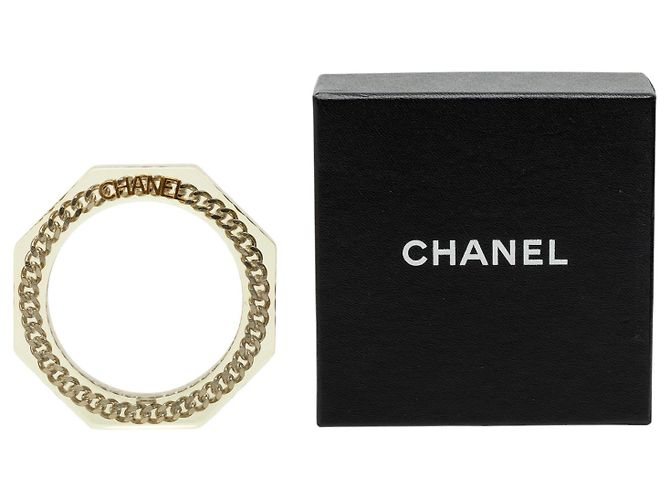 Bracciale rigido ottagonale Chanel in resina bianca e placcato oro Bianco - vista 6