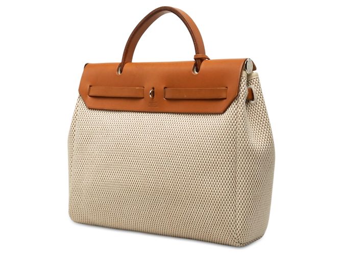 Borsa Hermès Herbag PM in Toile Beige - vista 2
