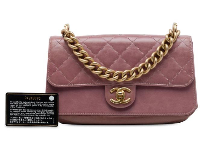Borsa Chanel Paris Cosmopolite Small in vitello invecchiato rosa, patta linea dritta - vista 7