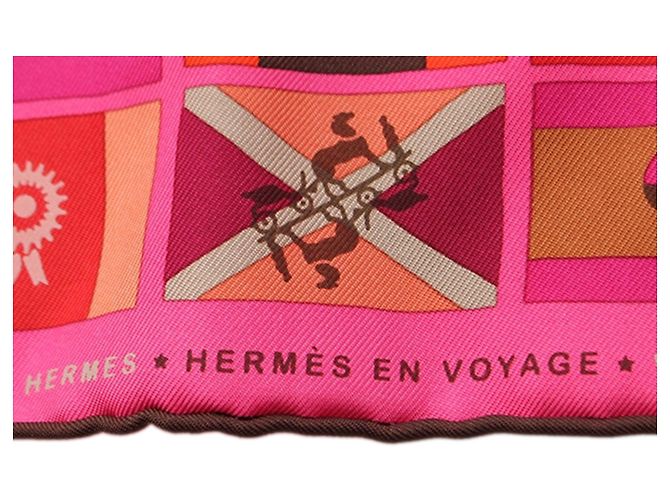 Foulard di seta Hermès En Voyage Rosa 90 - vista 8