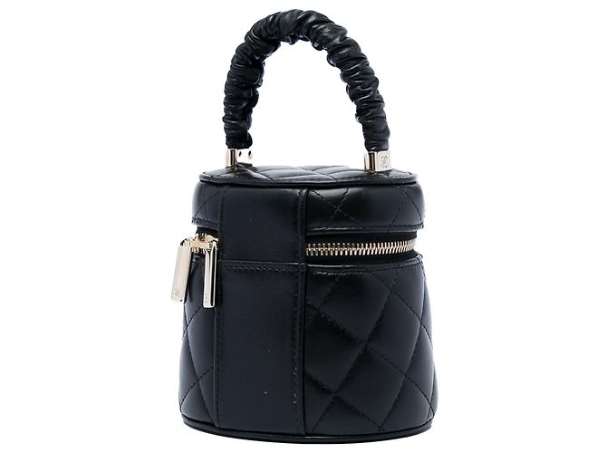 Black Chanel Mini Quilted Lambskin Vanity Case mit gerafftem Griff Schwarz - Ansicht 2