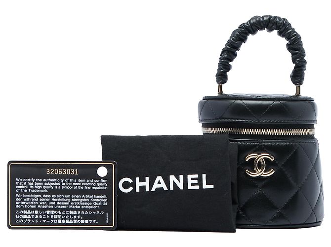 Black Chanel Mini Quilted Lambskin Vanity Case mit gerafftem Griff Schwarz - Ansicht 6