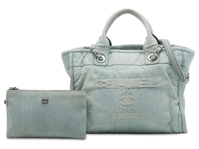 Borsa Chanel Deauville Small in denim blu - vista 7