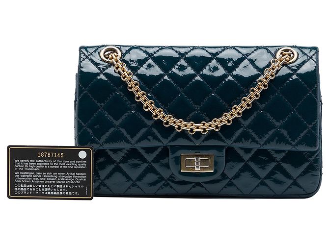 Borsa a tracolla Blue Chanel Quilted Patent Reissue 2.55 Double Flap 225 - vista 7
