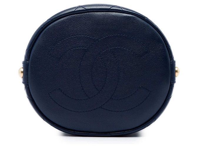 Borsa a secchiello Chanel Medium CC in vitello e tweed blu con coulisse - vista 3