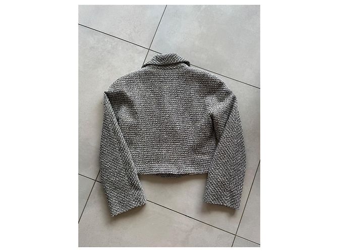 Chanel kurze Tweedjacke Schwarz Weiß Grau - Ansicht 8