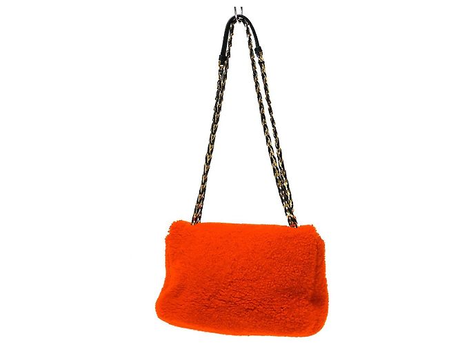 Fendi Be Baguette Flap Shearling Medium Arancione - vista 2