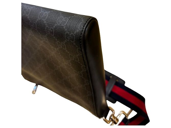 Gucci Web Strap Front Zip Messenger Printed GG Coated Canvas Medium Brown - view 5