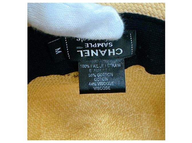 Cappello di paglia Chanel con nastro Coco Mark Nero Beige - vista 12