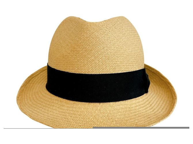 Cappello di paglia Chanel con nastro Coco Mark Nero Beige - vista 2