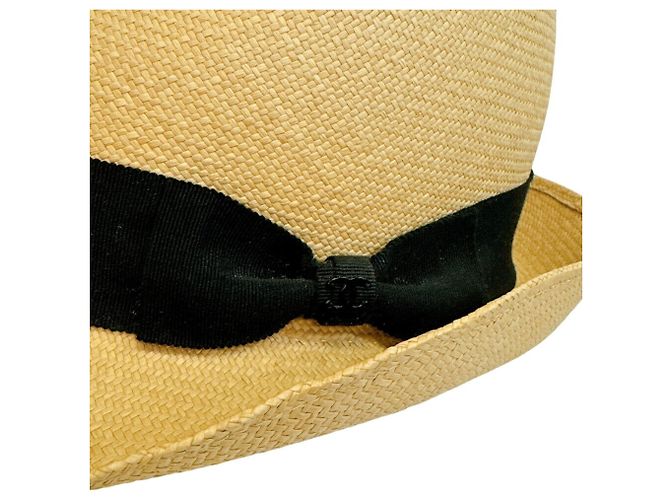 Cappello di paglia Chanel con nastro Coco Mark Nero Beige - vista 9