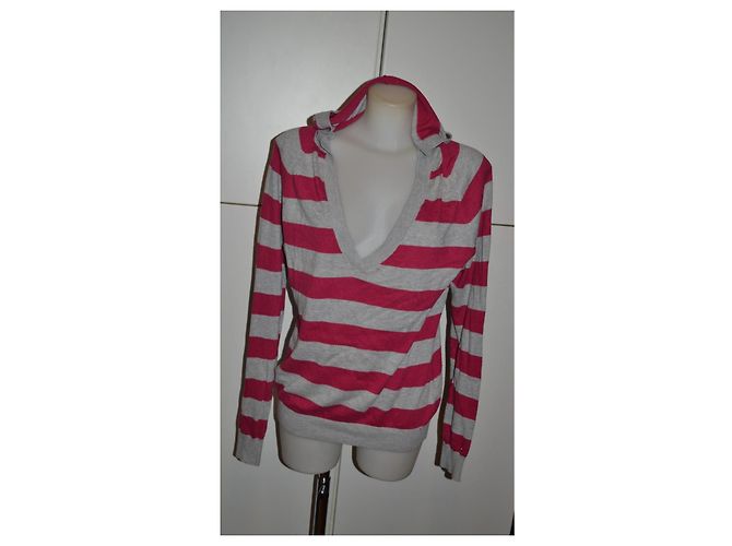 Tommy Hilfiger gestreifter Kapuzenpullover Pink Grau - Ansicht 2