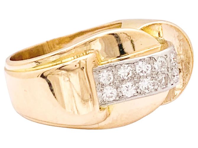 Autre Marque Anello Tank asimmetrico in oro rosa, platino e diamanti. - vista 3