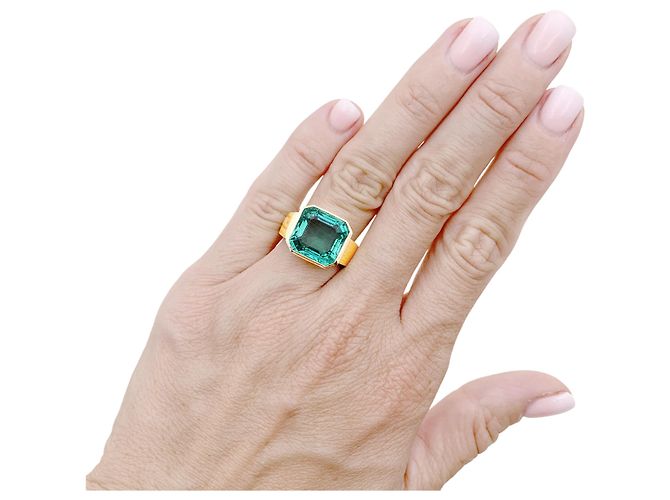Autre Marque Anello a sigillo in oro giallo e smeraldo. - vista 6
