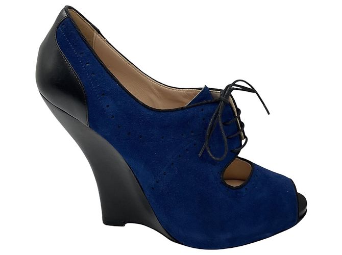 Décolleté open toe in camoscio e pelle blu / nero Giorgio Armani - vista 2