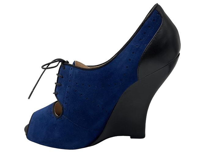 Décolleté open toe in camoscio e pelle blu / nero Giorgio Armani - vista 3